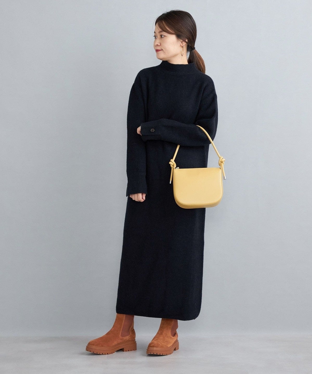 〈手洗い可能〉7Gウールカシミヤ片畦ワンピース