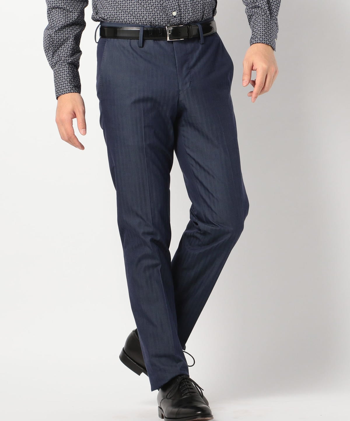 SD: 【ストレッチ】 コットン ヘリンボーン ドレスチノパンツ (ネイビー)