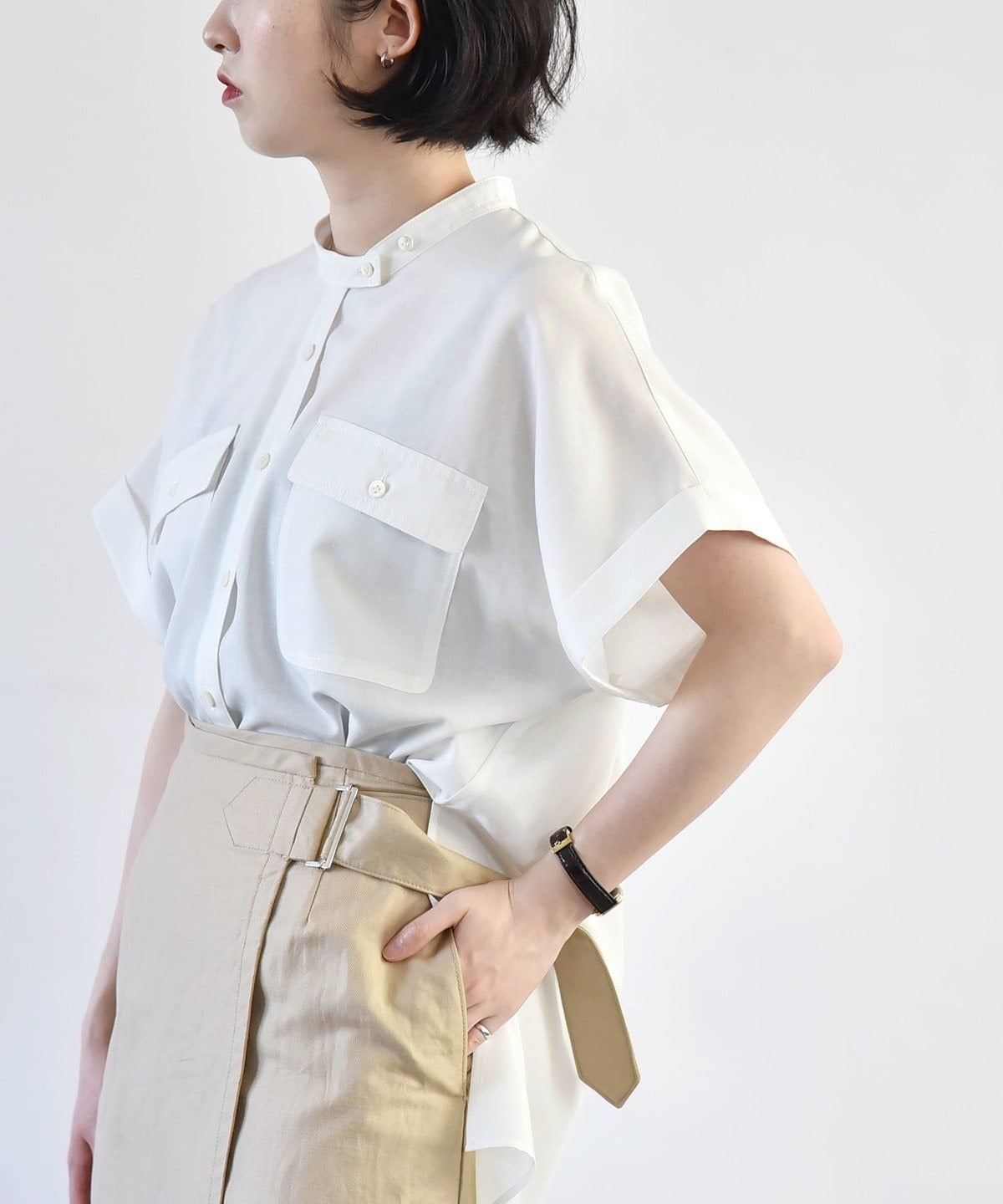 quaranciel:〈洗濯機可能〉ドレッシー ワーク ハーフスリーブ シャツ