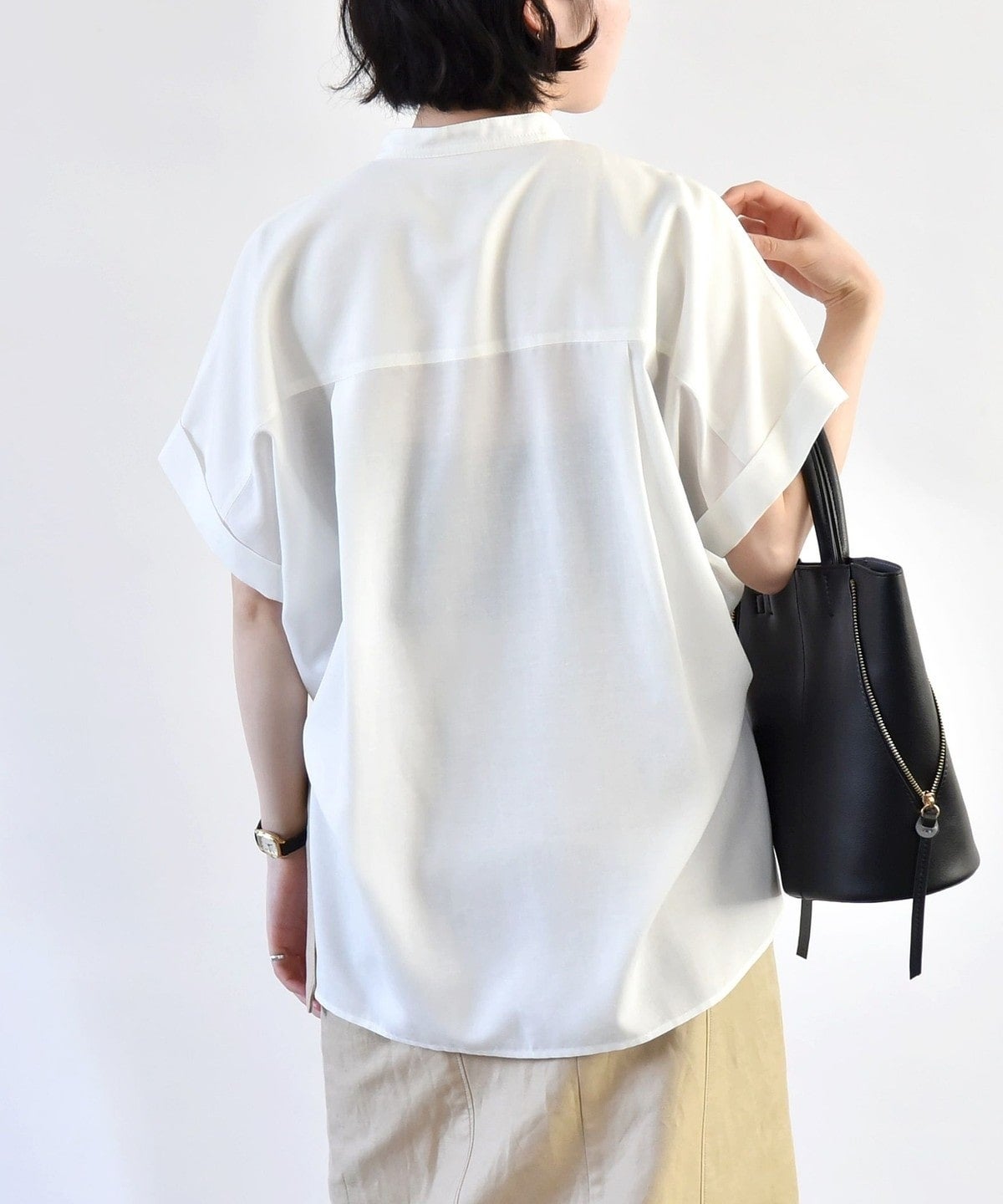 quaranciel:〈洗濯機可能〉ドレッシー ワーク ハーフスリーブ シャツ