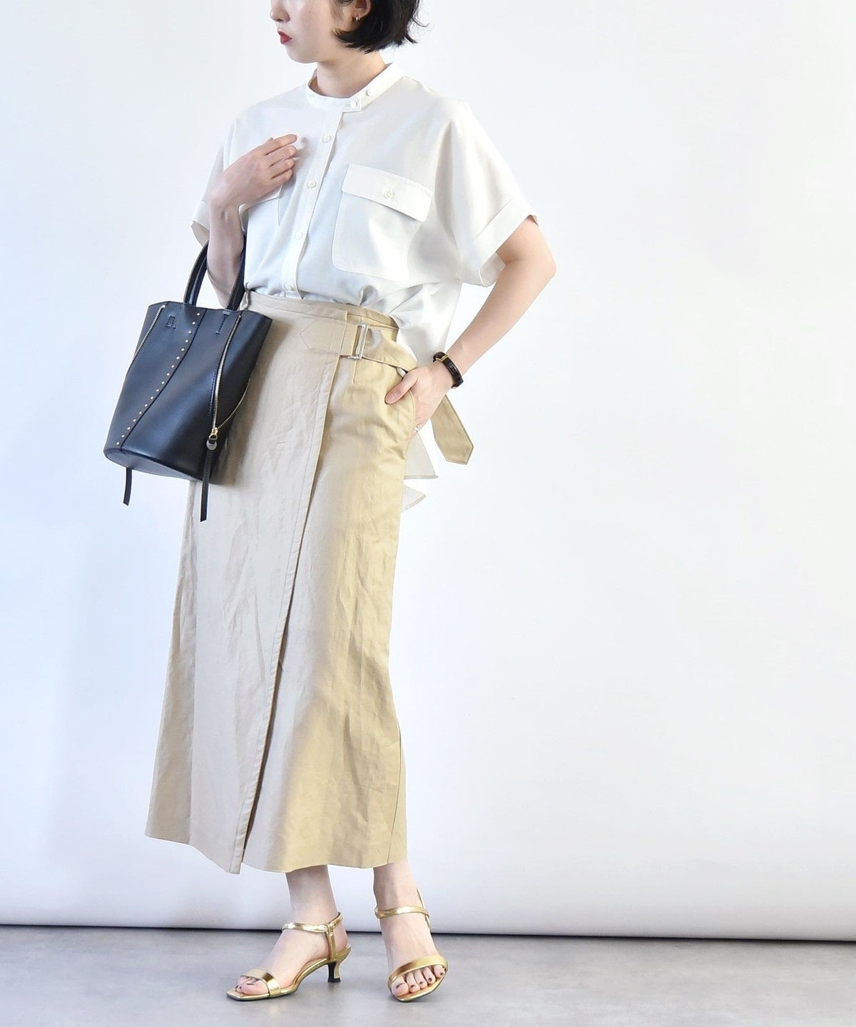 quaranciel:〈洗濯機可能〉ドレッシー ワーク ハーフスリーブ シャツ