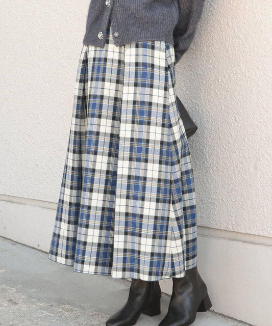 PrimaryNavyLabel:チェックバックベルトフレアスカート