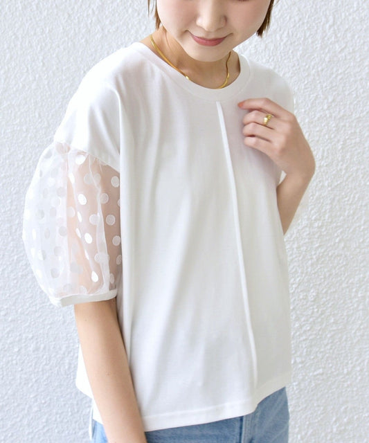 TORRAZZO DONNA:〈手洗い可能〉ドット シアー スリーブ カットソー