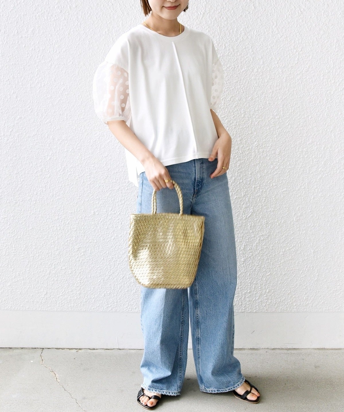 TORRAZZO DONNA:〈手洗い可能〉ドット シアー スリーブ カットソー