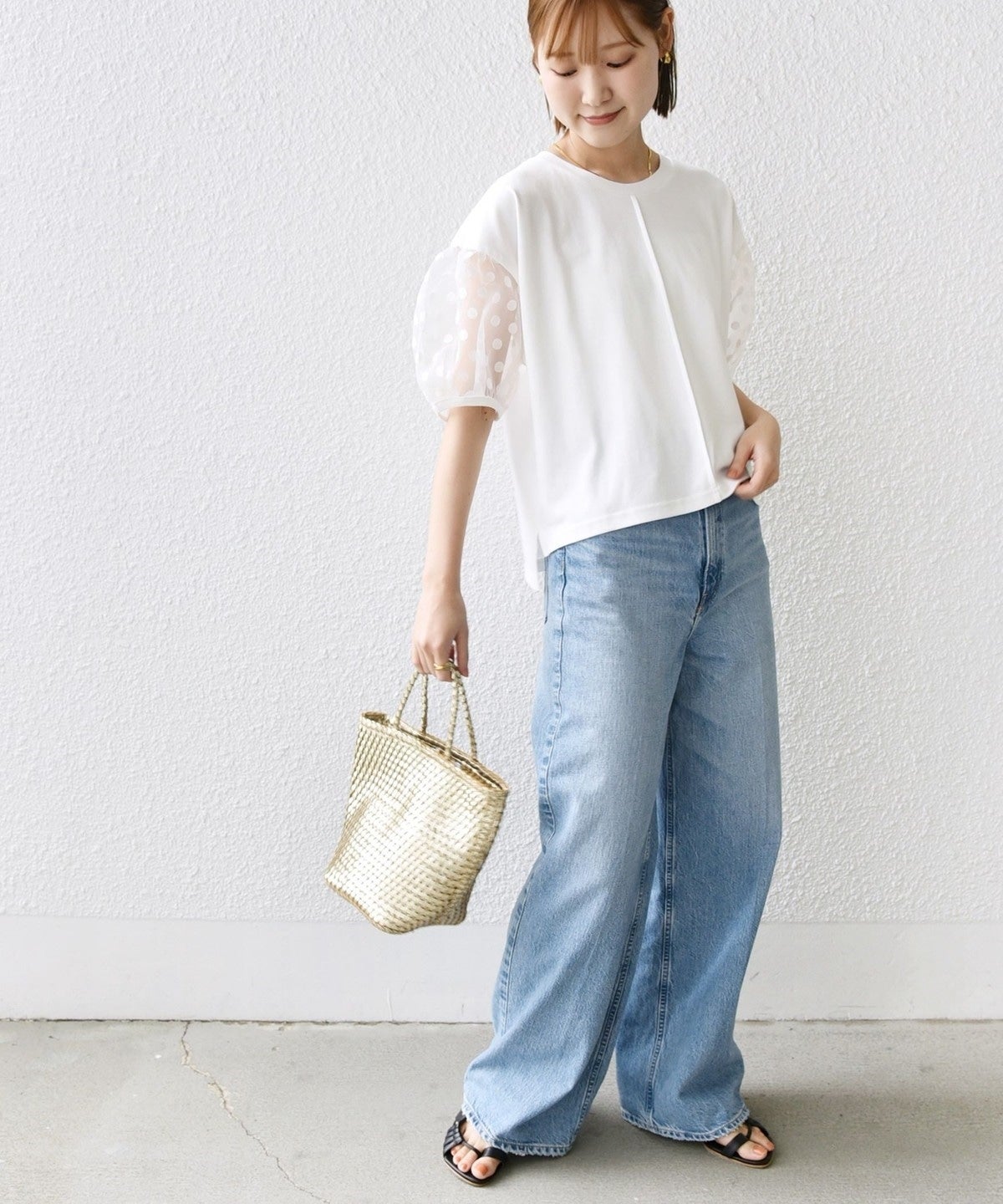 TORRAZZO DONNA:〈手洗い可能〉ドット シアー スリーブ カットソー