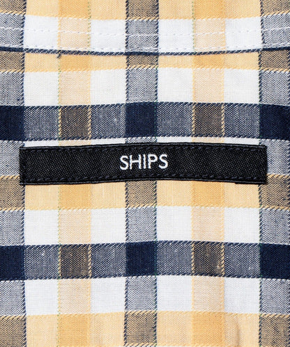 SHIPS: コットン/リネン ギンガムチェック ボタンダウン シャツ