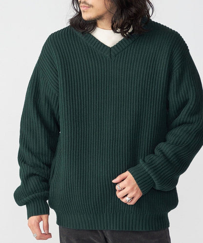 SHIPS:〈手洗い可能〉リラックスフィット 畔編み Vネック ニット