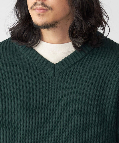 SHIPS:〈手洗い可能〉リラックスフィット 畔編み Vネック ニット