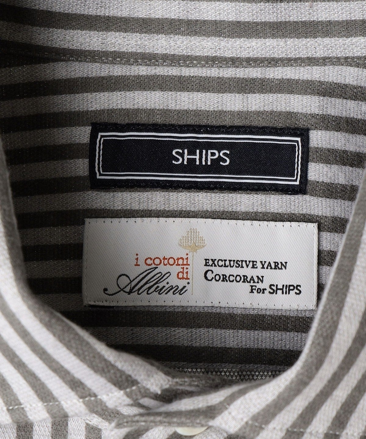 SHIPS:ALBINI ジャージー ネル ストライプ イタリアンワイドカラーシャツ