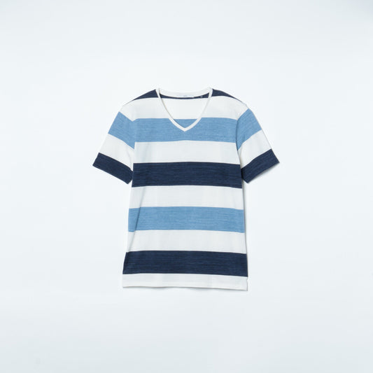 SHIPS: MADE IN JAPAN マルチ ワイドボーダー Vネック Tシャツ