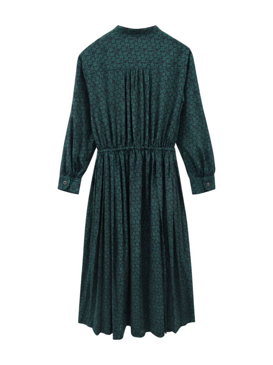 【WEB限定】〈手洗い可能〉ドット / 花柄 バンドカラー サイド プリーツ ワンピース
