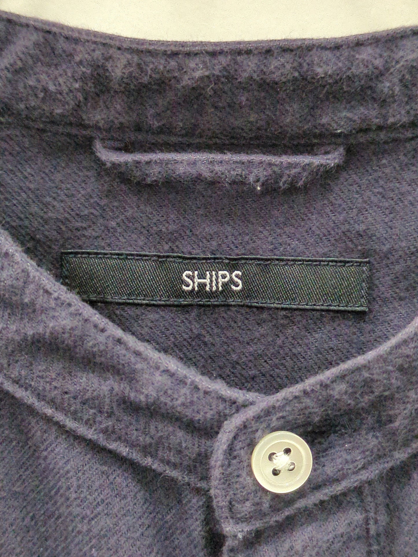 SHIPS: ソリッド フランネル バンドカラー シャツ