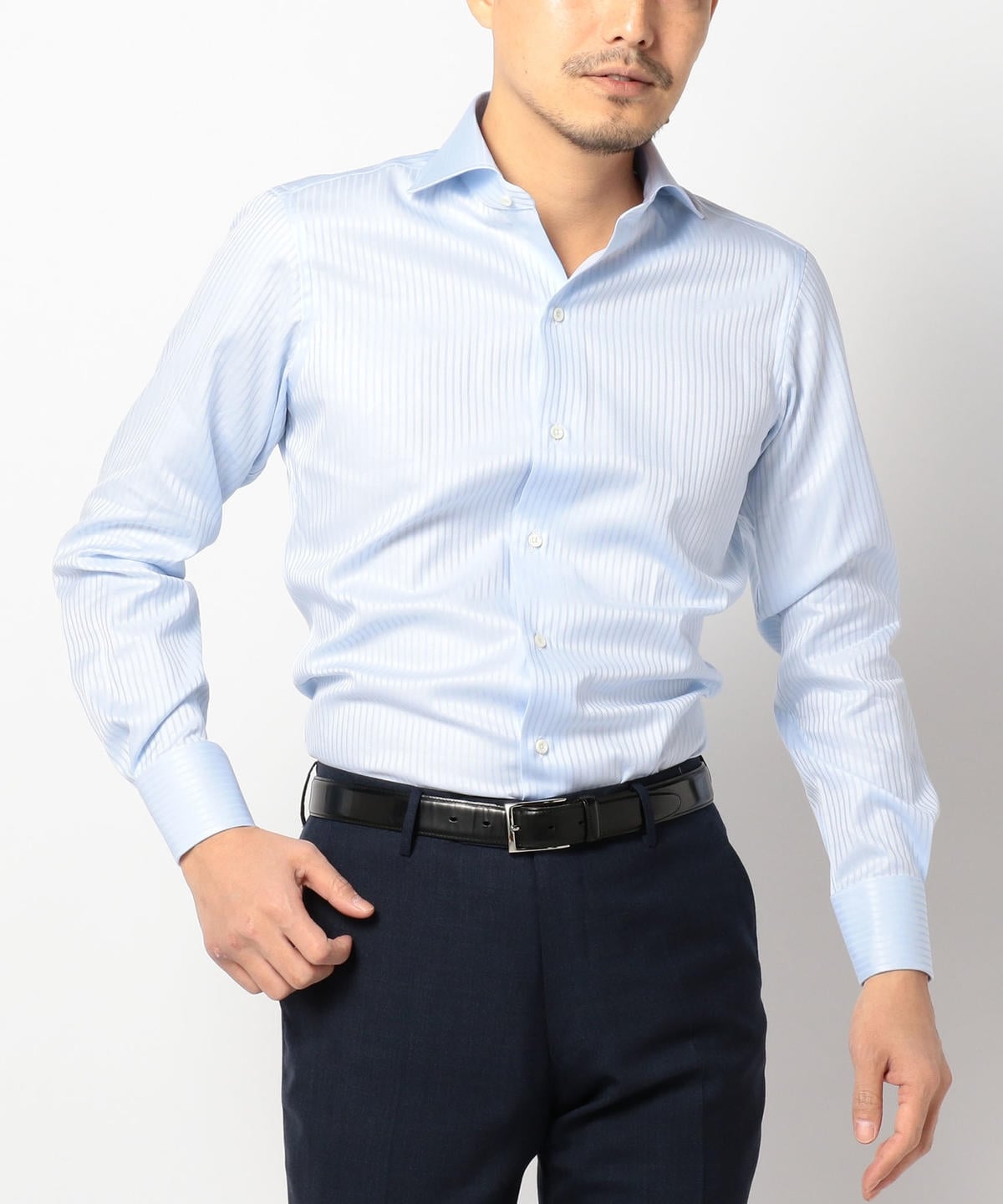 SD: ALBINI社製生地 ドビーストライプ ホリゾンタルカラーシャツ（ライトブルー）