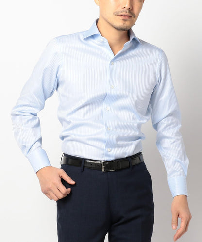 SD: ALBINI社製生地 ドビーストライプ ホリゾンタルカラーシャツ（ライトブルー）