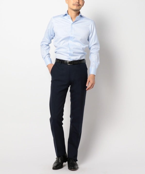 SD: ALBINI社製生地 ドビーストライプ ホリゾンタルカラーシャツ（ライトブルー）