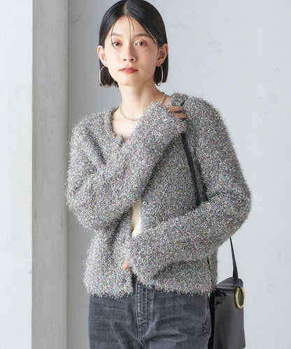 〈手洗い可能〉ラメ ニット 配色 カーディガン