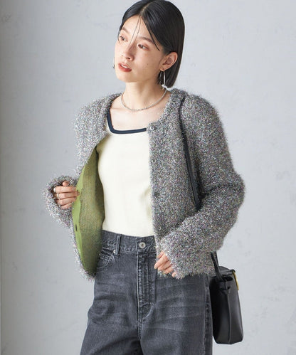 〈手洗い可能〉ラメ ニット 配色 カーディガン