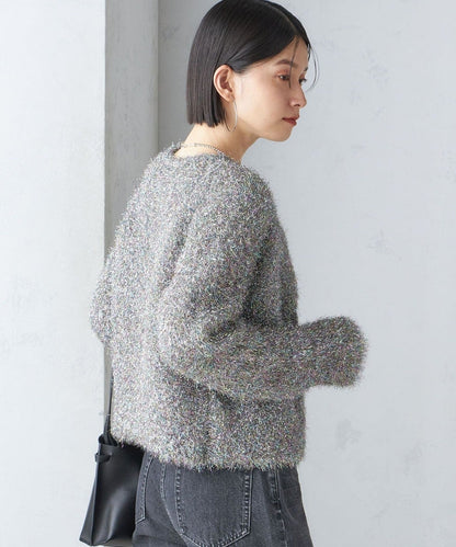 〈手洗い可能〉ラメ ニット 配色 カーディガン
