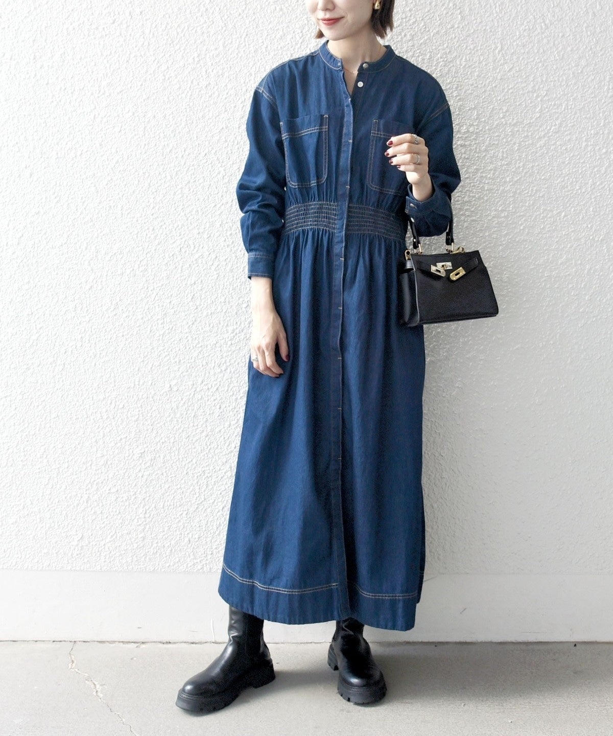 SHIPS any: シャーリング デニム ポケット ワンピース ［SHIPS any DENIM］