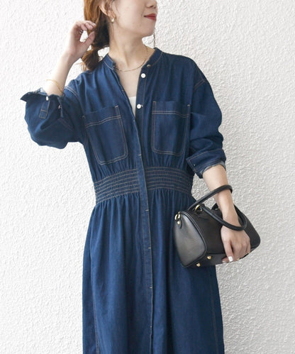 SHIPS any: シャーリング デニム ポケット ワンピース ［SHIPS any DENIM］