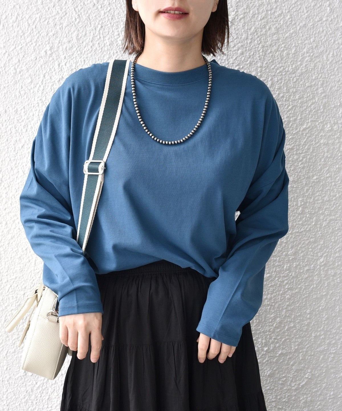 〈洗濯機可能〉ショルダー ギャザー ラウンド へム ロング スリーブ TEE