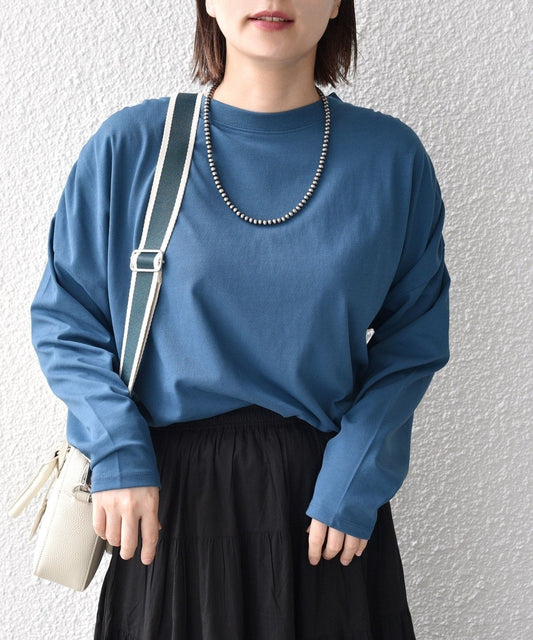 〈洗濯機可能〉ショルダー ギャザー ラウンド へム ロング スリーブ TEE