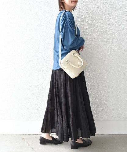 〈洗濯機可能〉ショルダー ギャザー ラウンド へム ロング スリーブ TEE