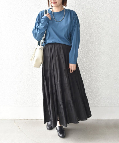 〈洗濯機可能〉ショルダー ギャザー ラウンド へム ロング スリーブ TEE