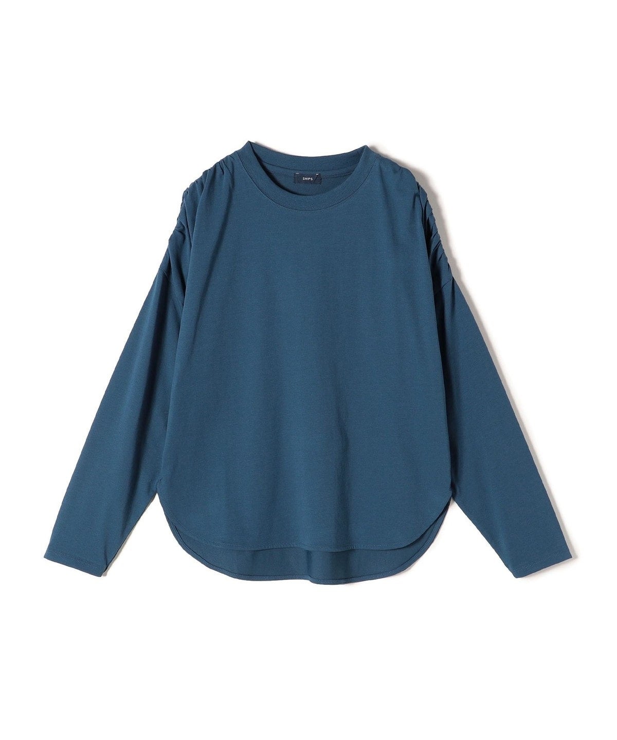 〈洗濯機可能〉ショルダー ギャザー ラウンド へム ロング スリーブ TEE