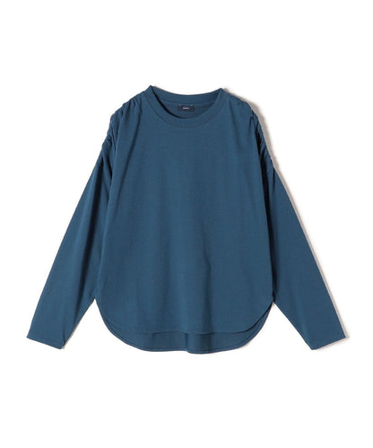 〈洗濯機可能〉ショルダー ギャザー ラウンド へム ロング スリーブ TEE