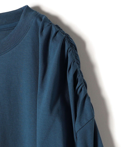 〈洗濯機可能〉ショルダー ギャザー ラウンド へム ロング スリーブ TEE