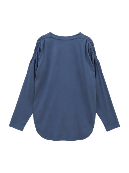 〈洗濯機可能〉ショルダー ギャザー ラウンド へム ロング スリーブ TEE