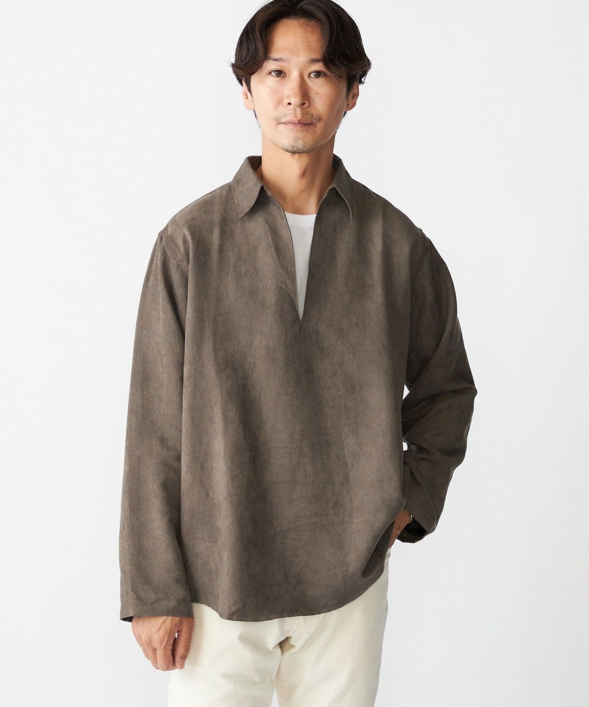 BENCH MARKING SHIRT: スキッパー ポリエステル フェイクスエード シャツ