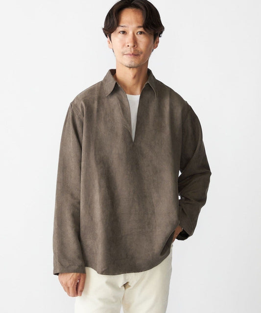 BENCH MARKING SHIRT: スキッパー ポリエステル フェイクスエード シャツ