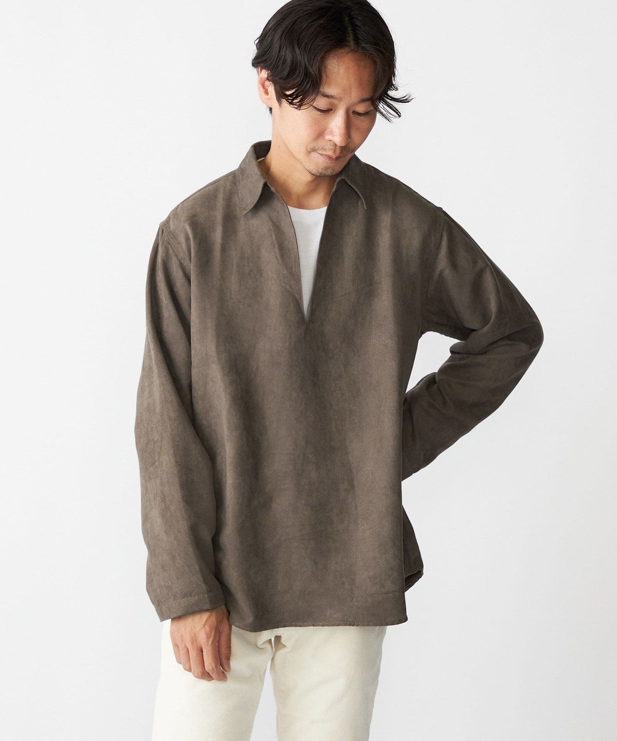 BENCH MARKING SHIRT: スキッパー ポリエステル フェイクスエード シャツ