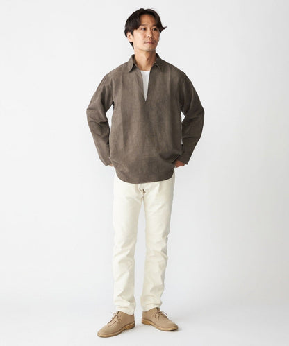 BENCH MARKING SHIRT: スキッパー ポリエステル フェイクスエード シャツ