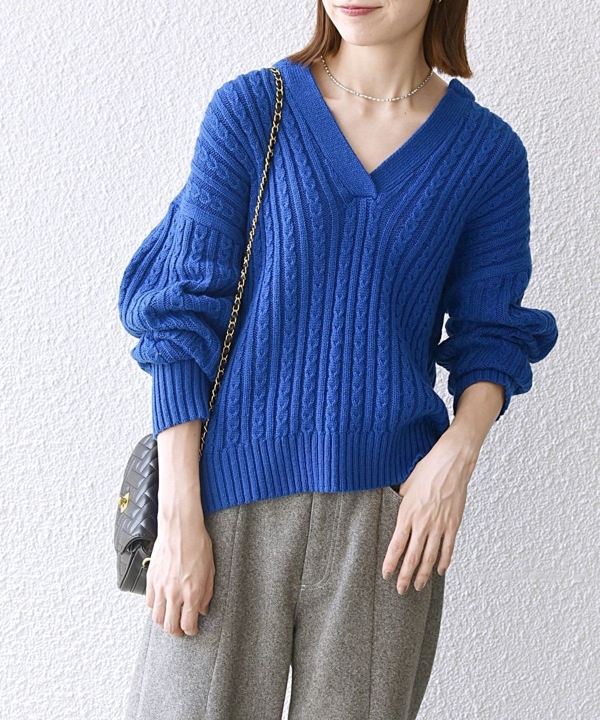 SHIPS any:〈手洗い可能〉ミニ ケーブル スキッパー ニット プルオーバー