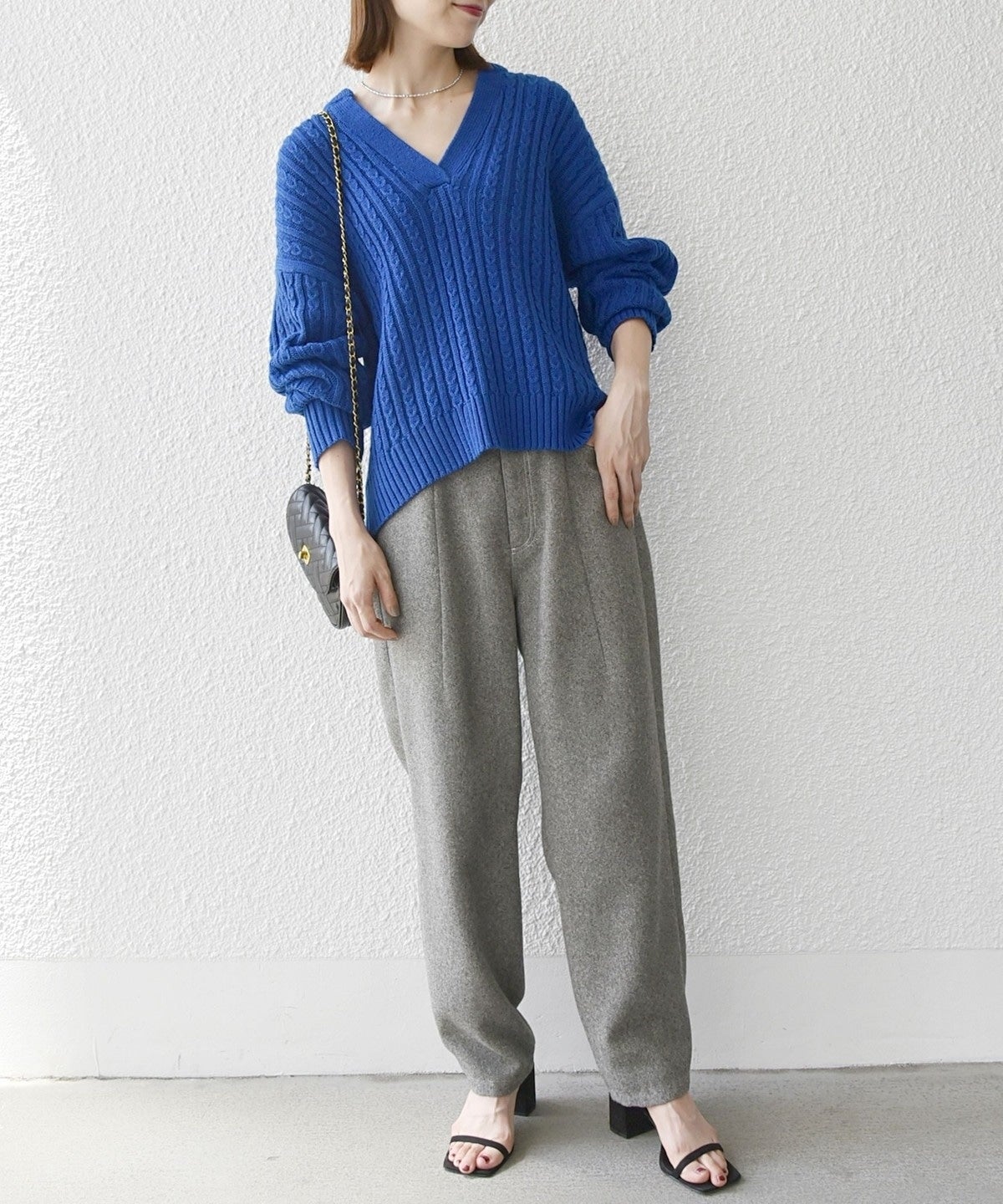 SHIPS any:〈手洗い可能〉ミニ ケーブル スキッパー ニット プルオーバー