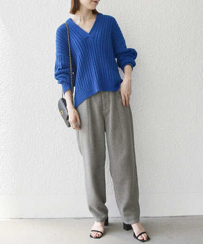 SHIPS any:〈手洗い可能〉ミニ ケーブル スキッパー ニット プルオーバー