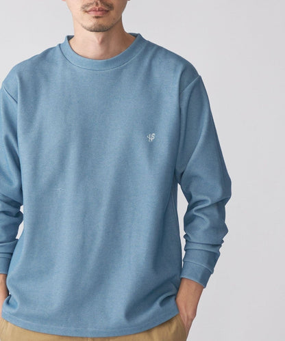 【WEB限定】SHIPS: ワンポイント ロゴ バーズアイ クルーネック ロングスリーブ Tシャツ