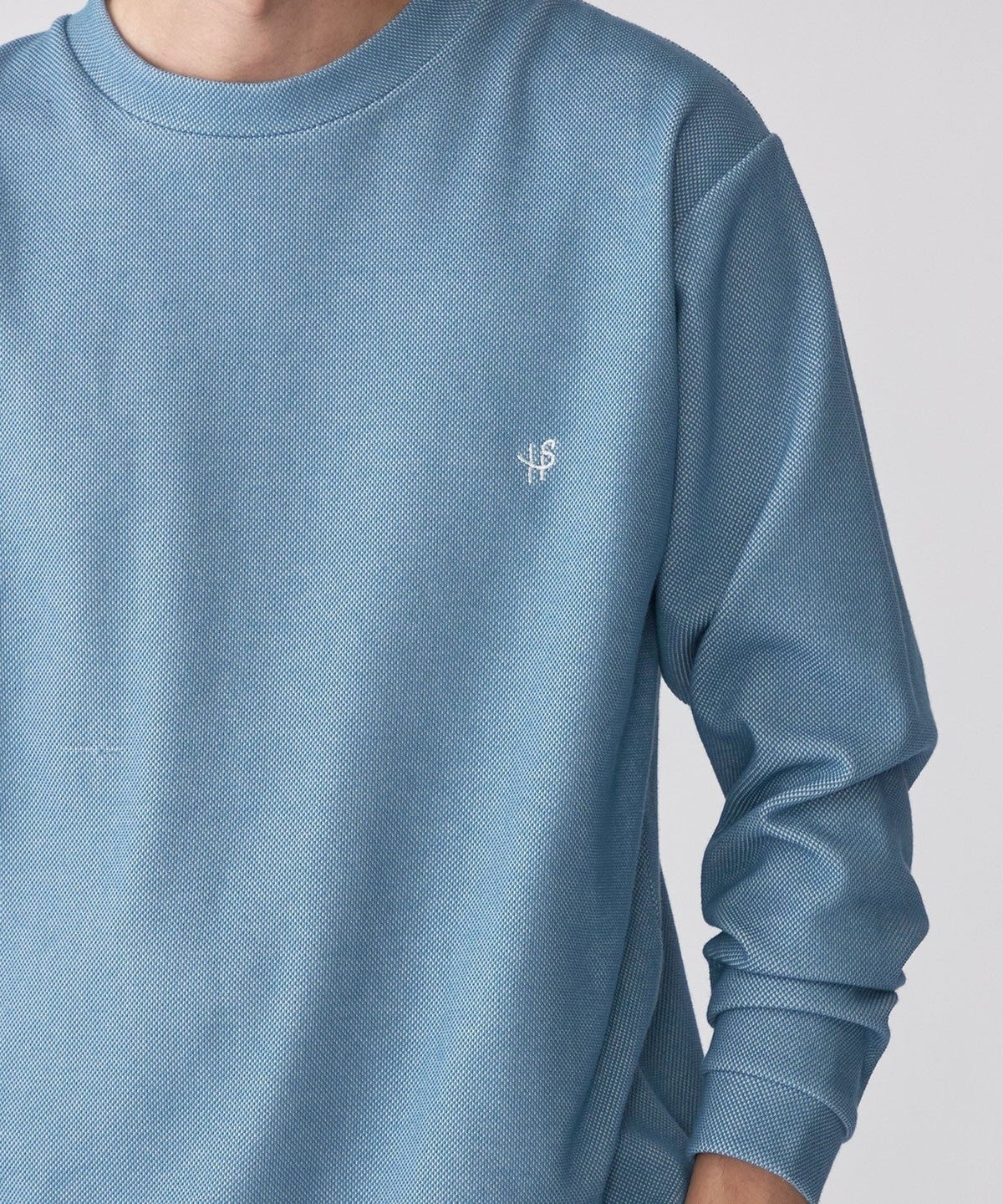 【WEB限定】SHIPS: ワンポイント ロゴ バーズアイ クルーネック ロングスリーブ Tシャツ