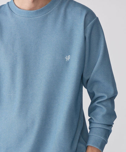 【WEB限定】SHIPS: ワンポイント ロゴ バーズアイ クルーネック ロングスリーブ Tシャツ