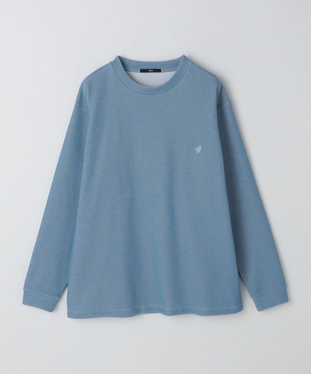 【WEB限定】SHIPS: ワンポイント ロゴ バーズアイ クルーネック ロングスリーブ Tシャツ