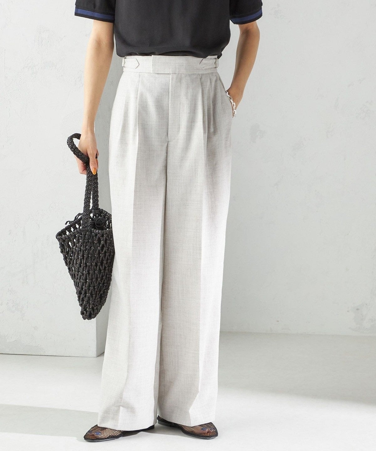 〈手洗い可能〉Asami 麻調合繊 2タック ワイドパンツ