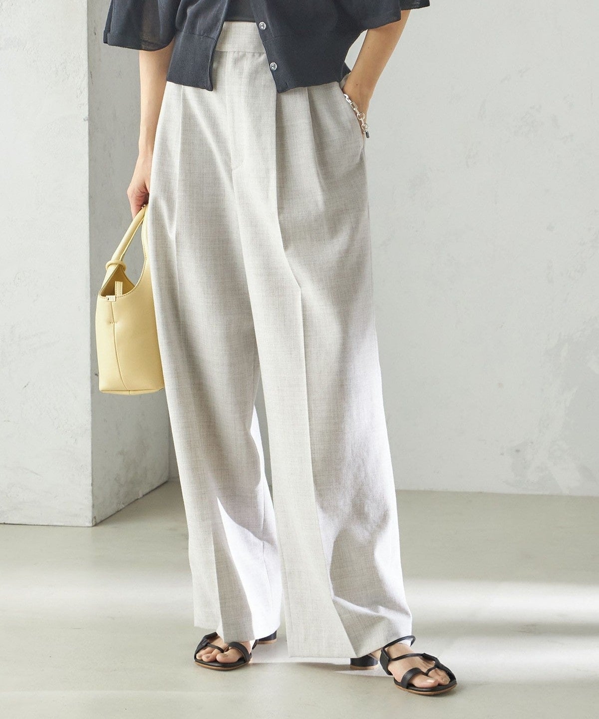 〈手洗い可能〉Asami 麻調合繊 2タック ワイドパンツ