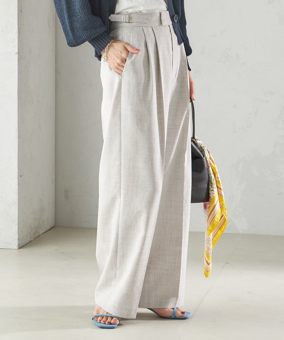 〈手洗い可能〉Asami 麻調合繊 2タック ワイドパンツ