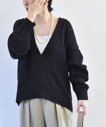 quaranciel:〈手洗い可能〉テープヤーン Vネック ルーズ プルオーバー