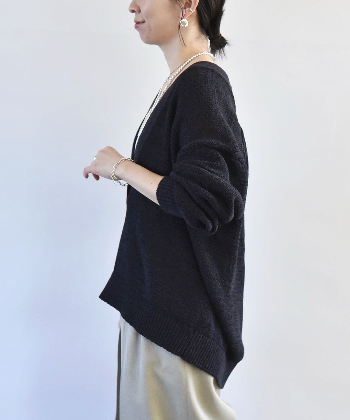 quaranciel:〈手洗い可能〉テープヤーン Vネック ルーズ プルオーバー