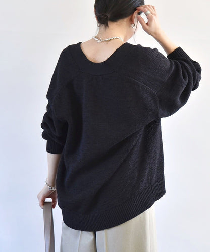 quaranciel:〈手洗い可能〉テープヤーン Vネック ルーズ プルオーバー