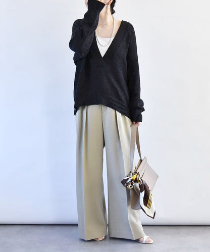 quaranciel:〈手洗い可能〉テープヤーン Vネック ルーズ プルオーバー